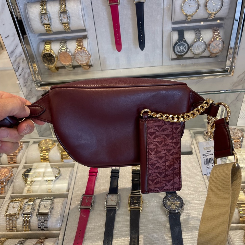 Michael Kors Maisie 2 In 1 Small Leather Waist pack Fanny pack Bag (Oxblood) MK - Picture 11 of 16